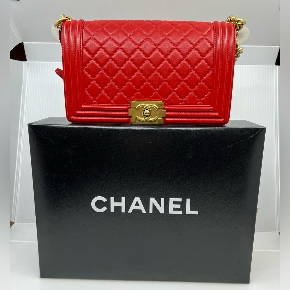 Chanel Red Medium Quilted Boy Bag LGHW